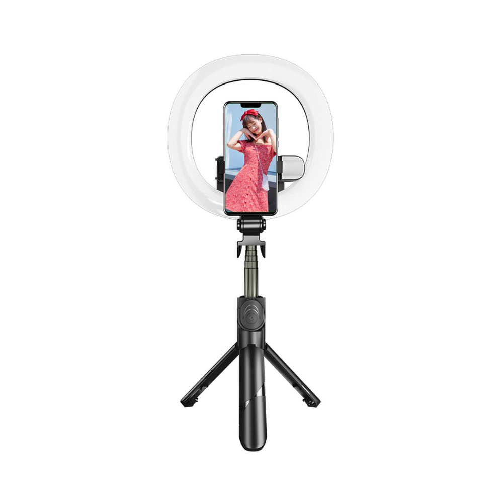 Selfie stick LED RING statiiviga + eemaltjuhtmine – Must