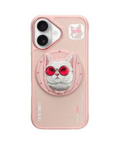 iPhone 16 (6,1″) Nimmy Glasses Cool Cat MagSafe -kotelo – Vaaleanpunainen